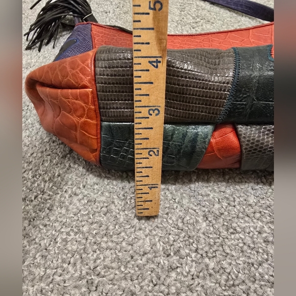 Vintage Sharif Multicolored Lizard/ Croc Patchwork Crossbody/Shoulderbag - Picture 7 of 14